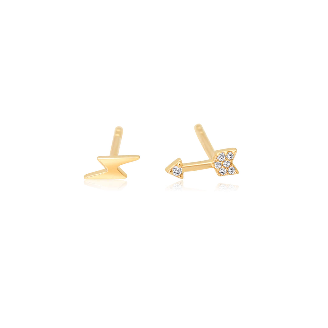 Mini Diamond Arrow and Gold Bolt Studs