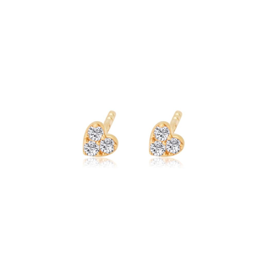 Mini Three Diamond Heart Studs