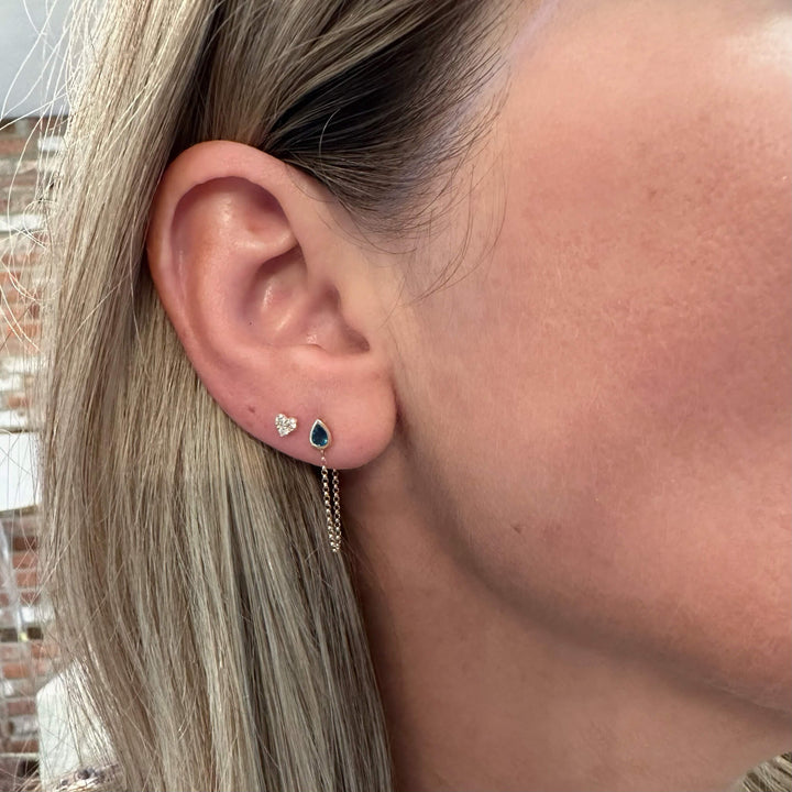 Bezel Pear London Blue Topaz Stud with Front to Back Chain