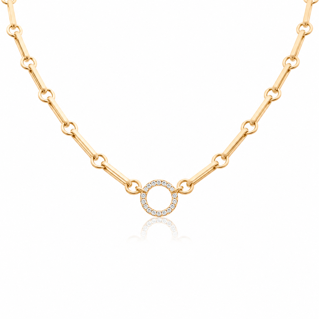 Alternating Round Paperclip Chain with Charm Connector