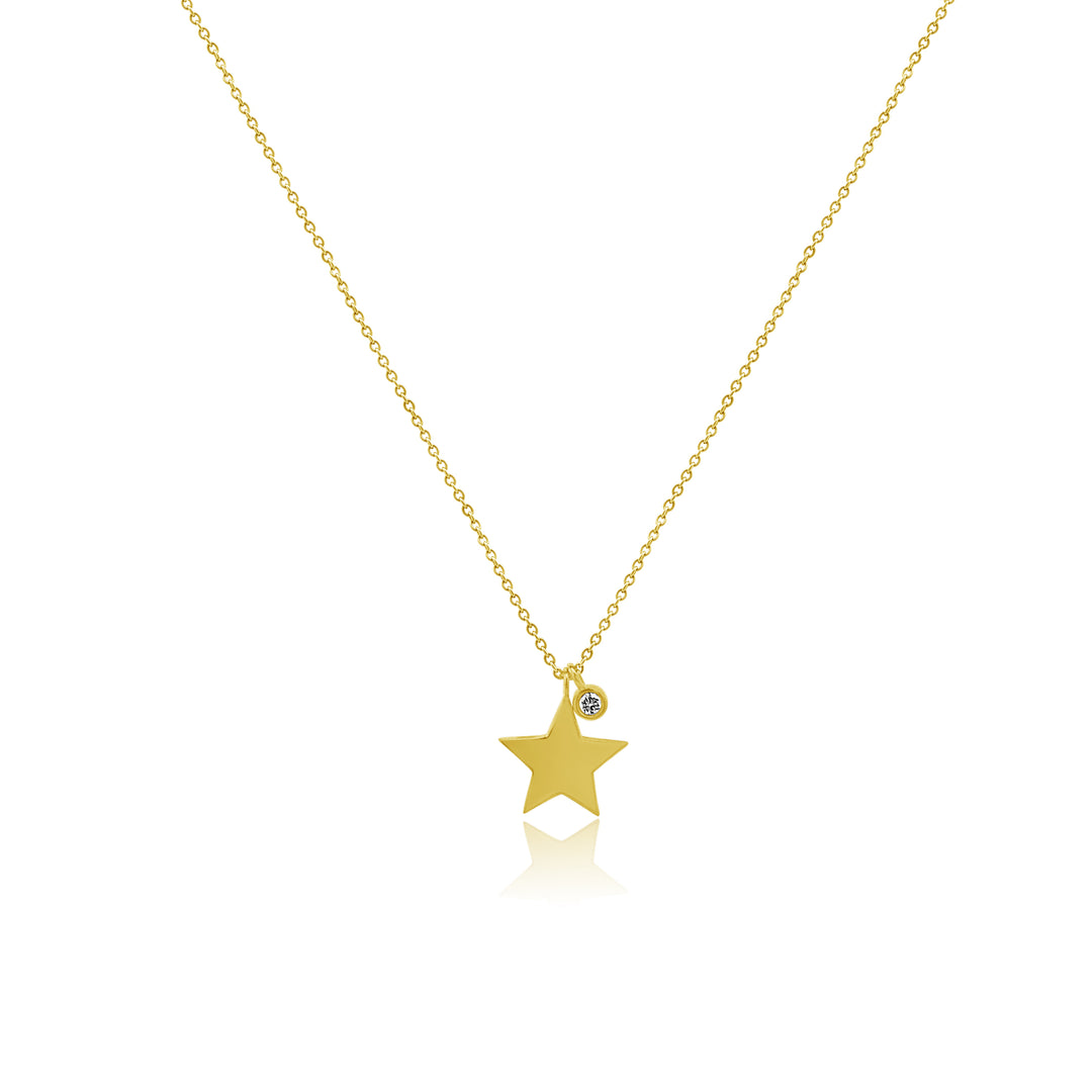 Gold Star with Diamond Bezel Necklace