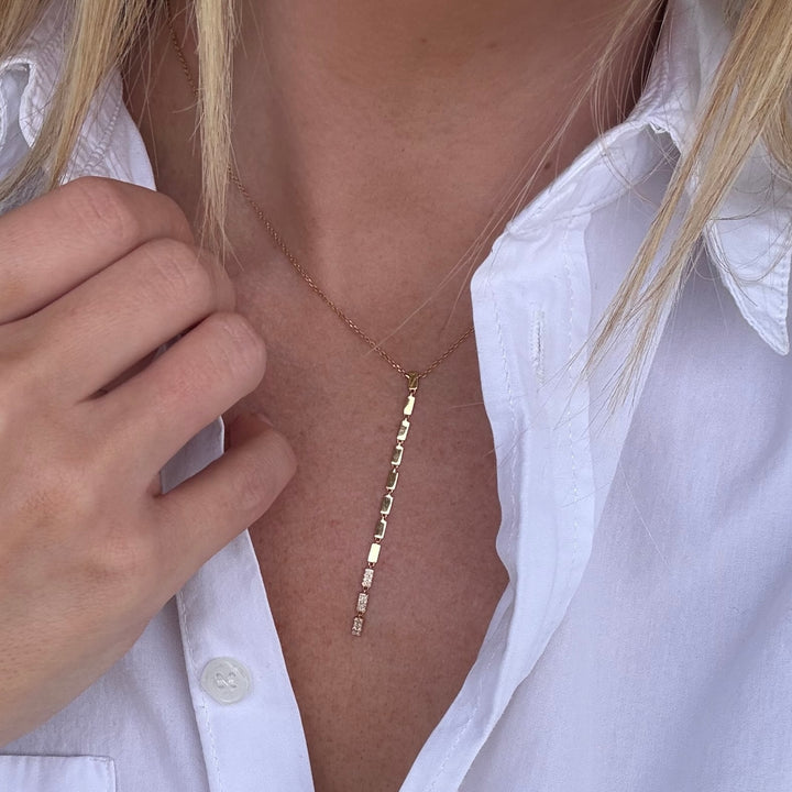 Pave Diamond Gold Brick Lariat Necklace