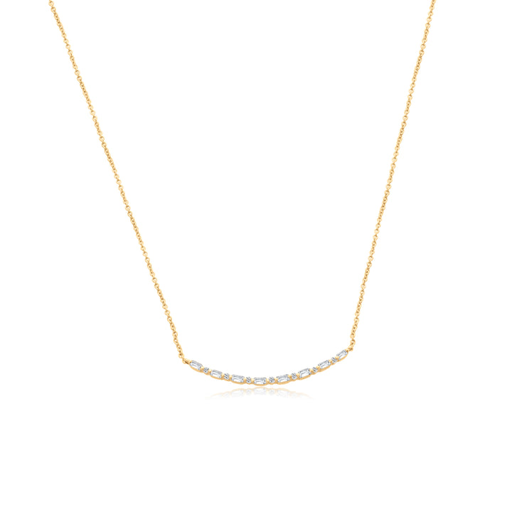 Curved Diamond Baguette Bar Necklace