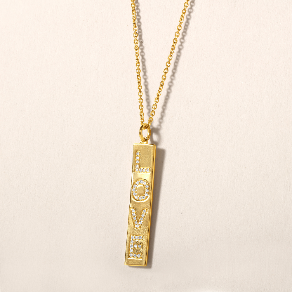 Vertical Diamond Love Tag Necklace