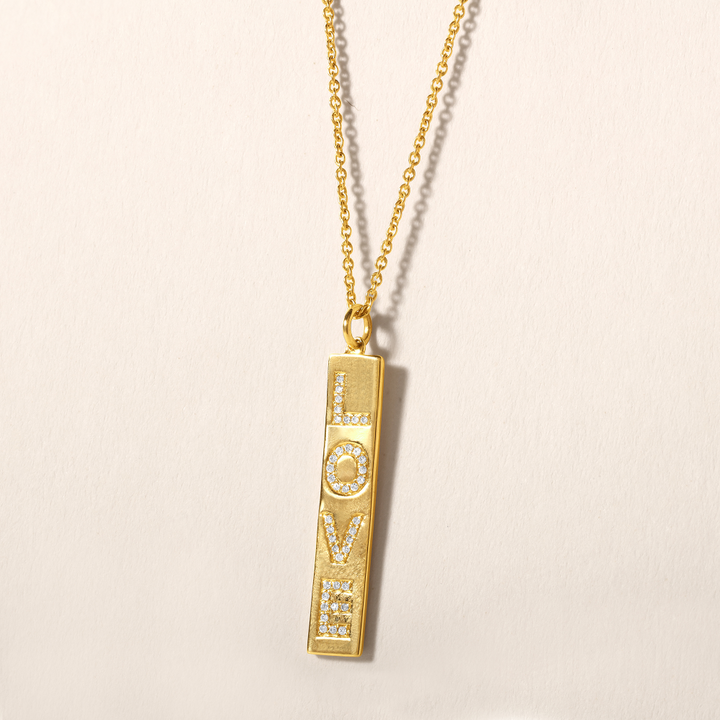 Vertical Diamond Love Tag Necklace
