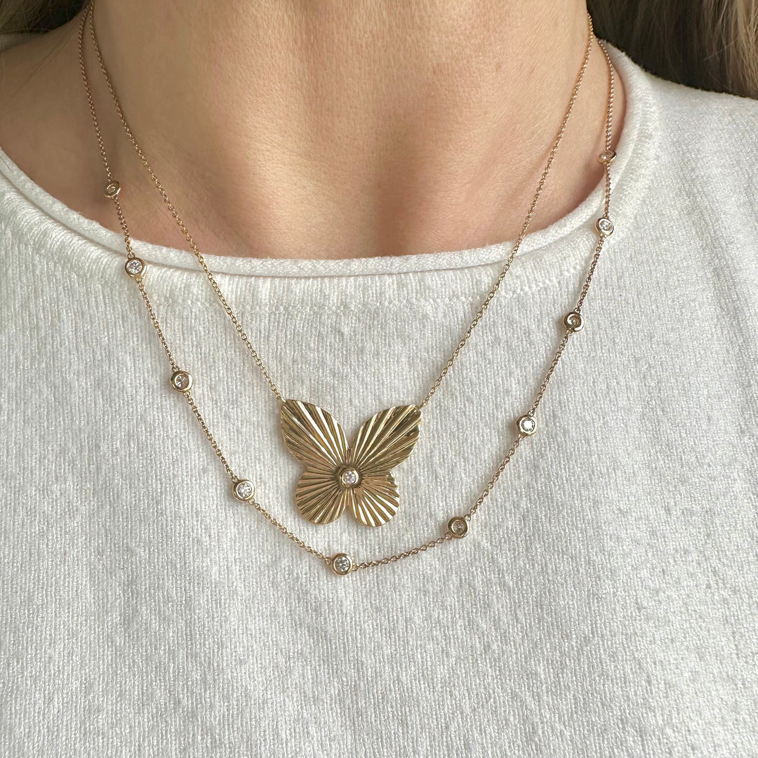 Oversized Fluted Diamond Butterfly Necklace