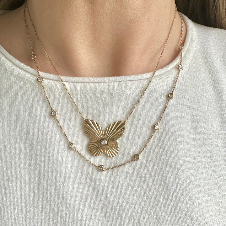 Oversized Fluted Diamond Butterfly Necklace