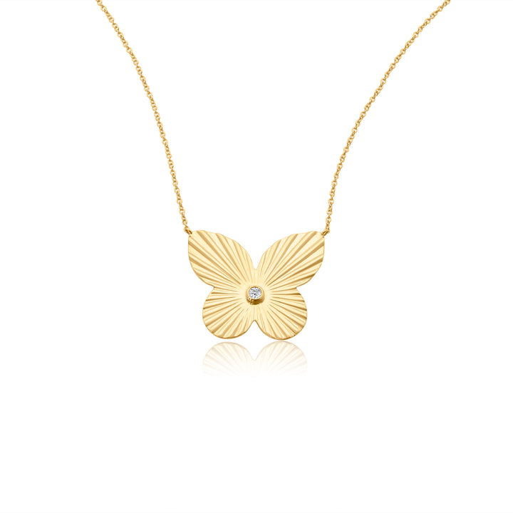 Oversized Fluted Diamond Butterfly Necklace