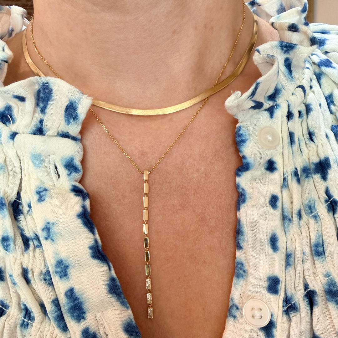 Pave Diamond Gold Brick Lariat Necklace
