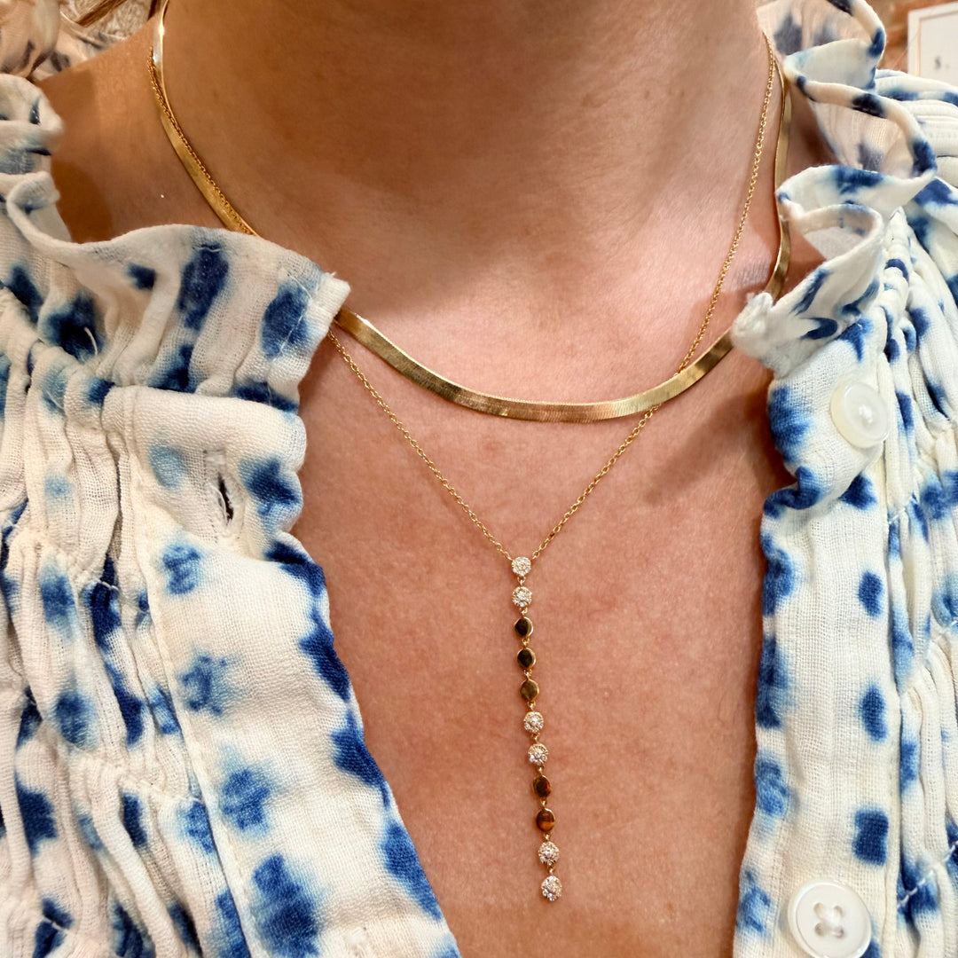 Pave Diamond Gold Disc Lariat Necklace