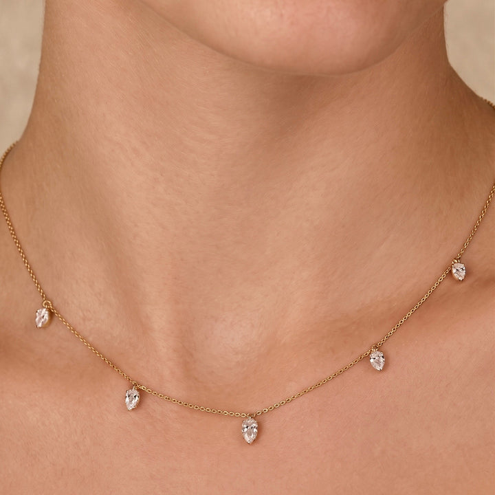 Diamond Pear Drop Station Necklace