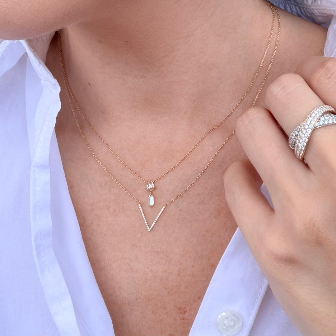Triangle Rose Cut with Dangle Baguette Diamond Necklace