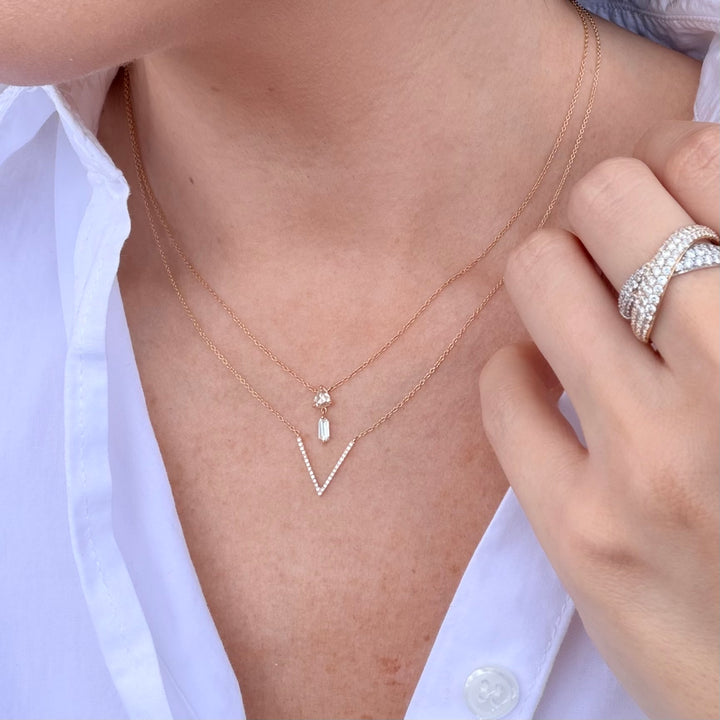 Triangle Rose Cut with Dangle Baguette Diamond Necklace