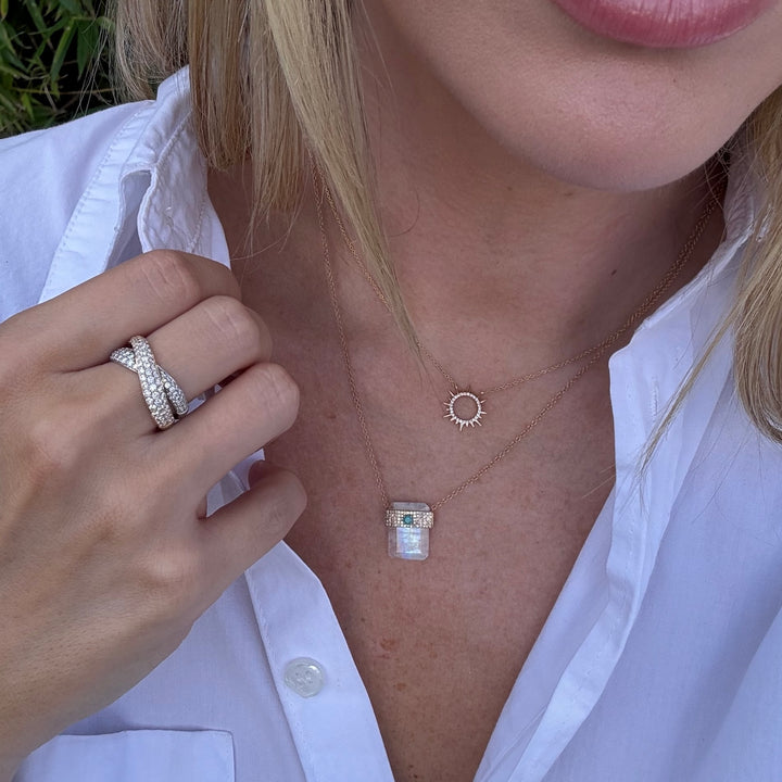 Diamond Turquoise Wrapped Moonstone Necklace