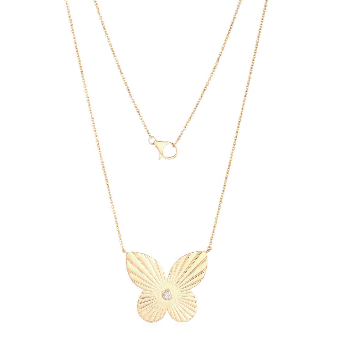 Oversized Fluted Diamond Butterfly Necklace
