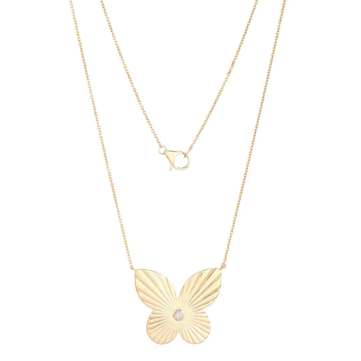 Oversized Fluted Diamond Butterfly Necklace