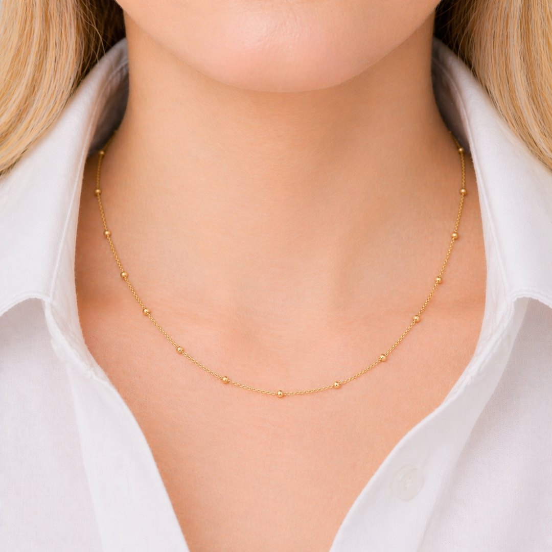 Gold Bead Satellite Chain Necklace