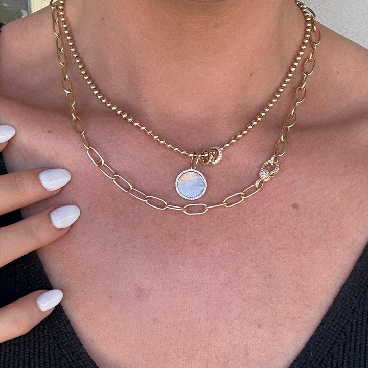 Oval Matte Chain with Diamond Clasp Necklace