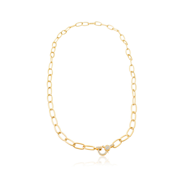 Oval Matte Chain with Diamond Clasp Necklace