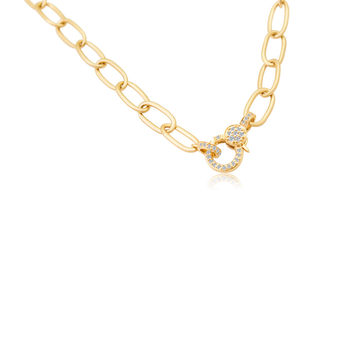 Oval Matte Chain with Diamond Clasp Necklace