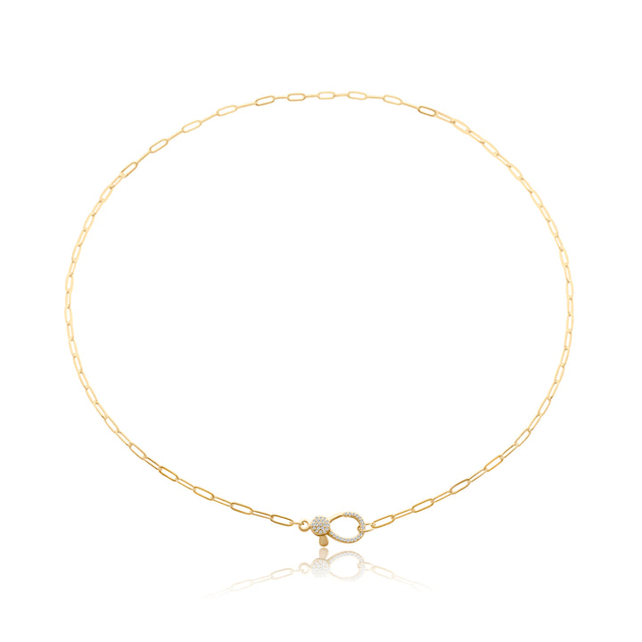 Paperclip Chain Necklace with Diamond Clasp
