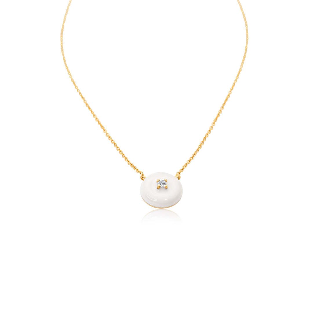 White Enamel Diamond Dot Necklace