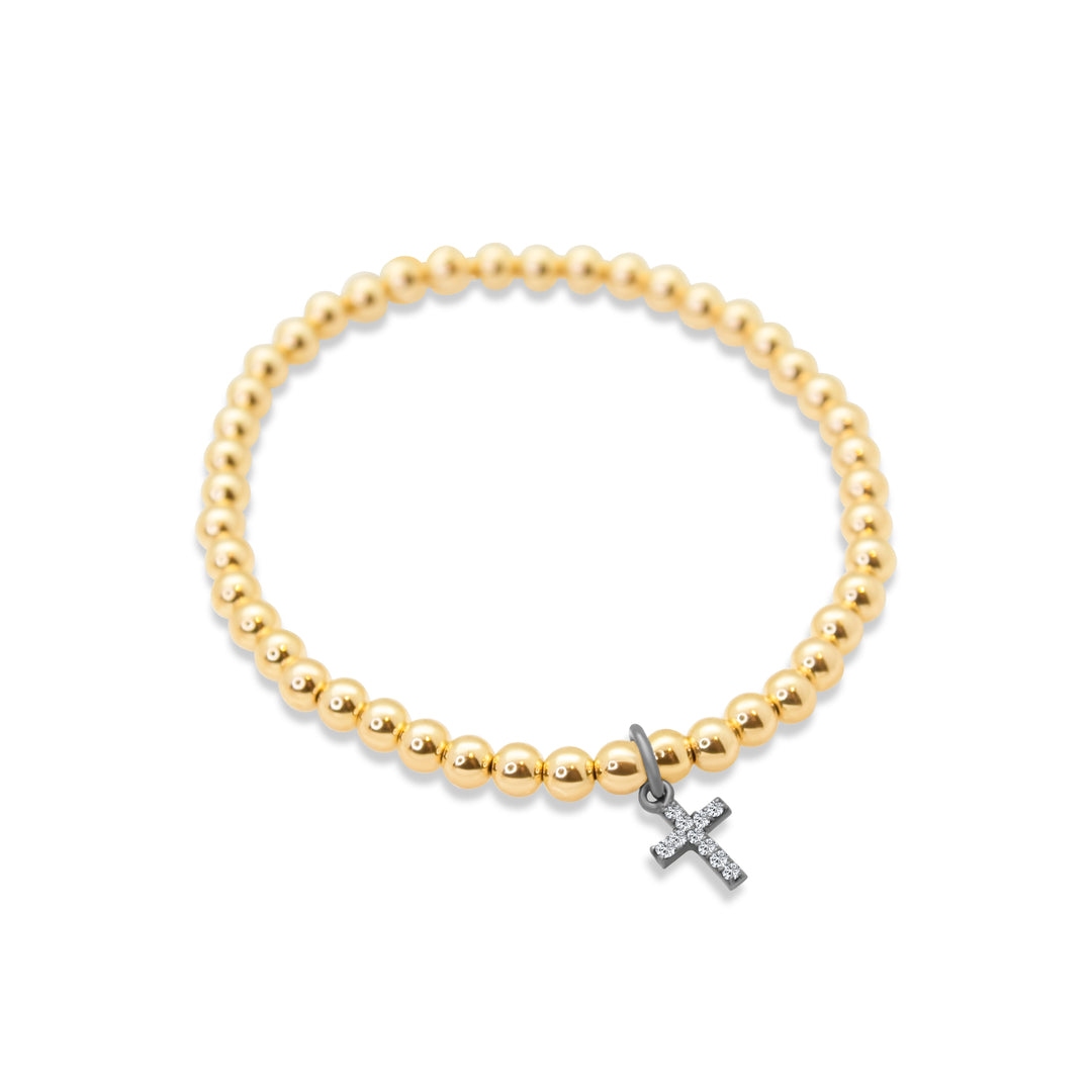 Cross Charm with Bead Design Oxidized Sterling Silver Cross Charm with Bead Design Oxidized Sterling Silver