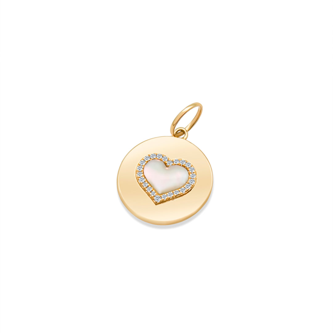 Diamond Mother of Pearl Dome Heart Disc Charm