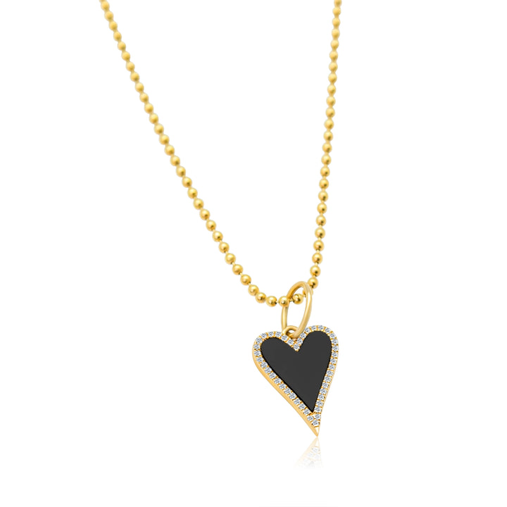 Elongated Diamond Onyx Heart Charm