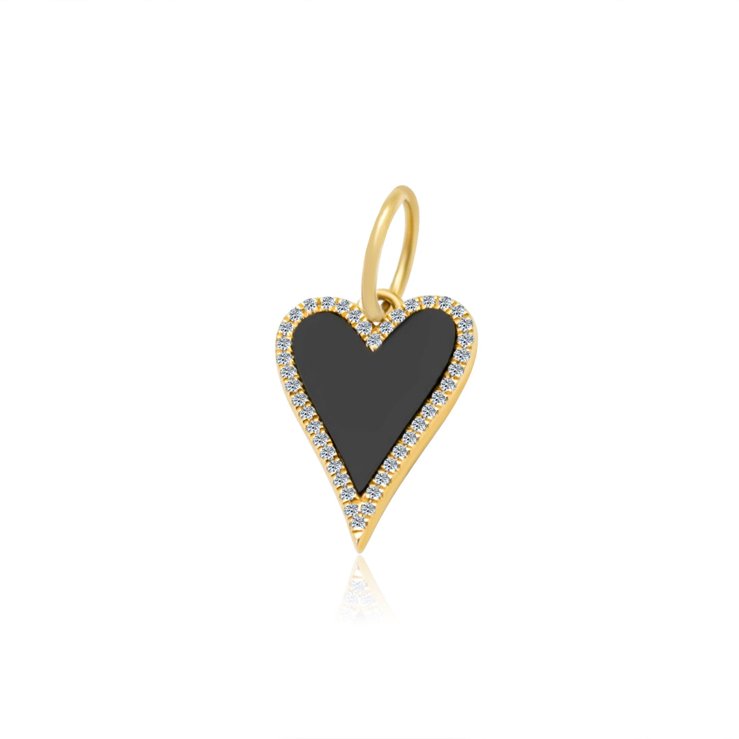 Elongated Diamond Onyx Heart Charm