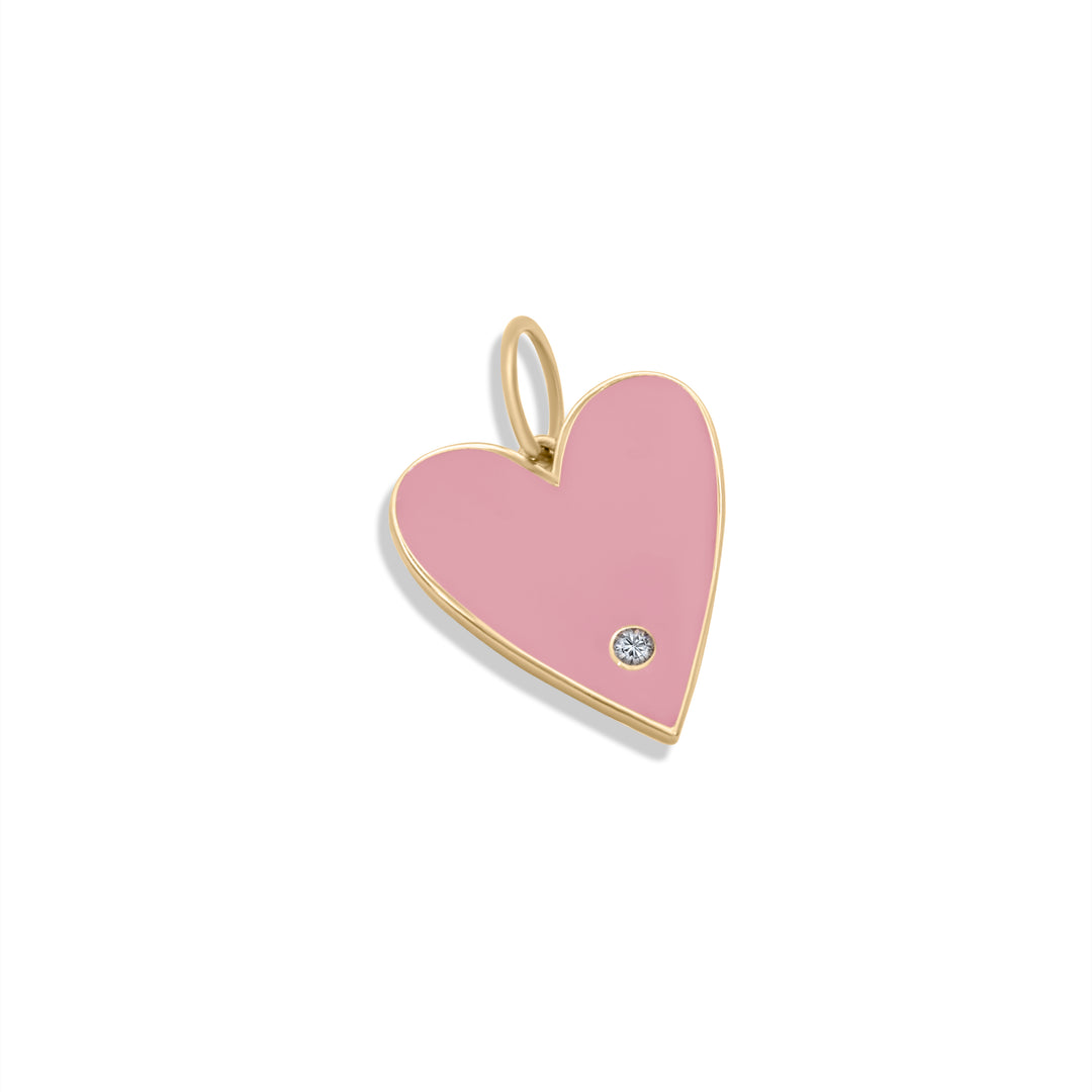 Pink Enamel Diamond Heart Charm