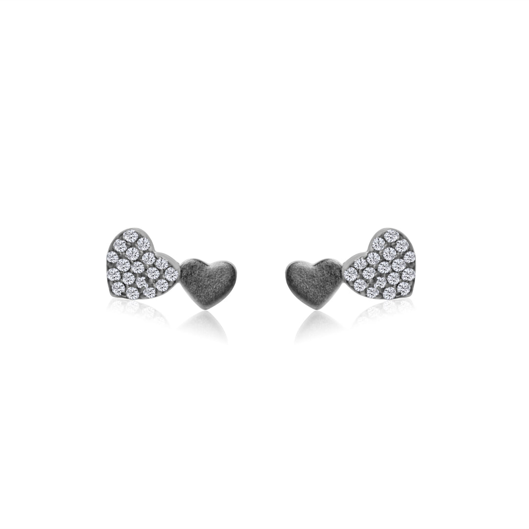 Double Pave Heart Studs