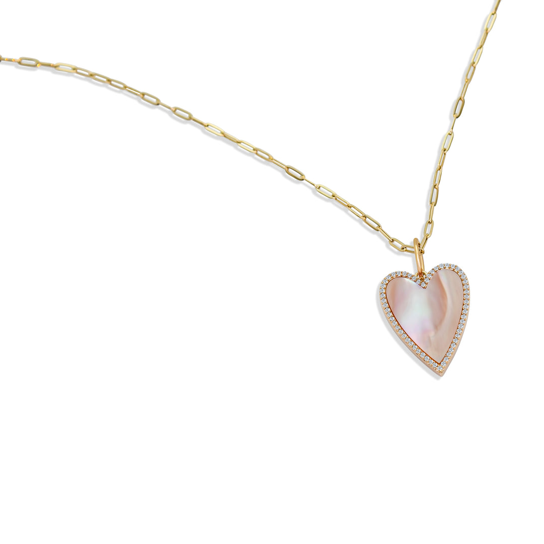 Pink Mother of Pearl Diamond Heart Charm