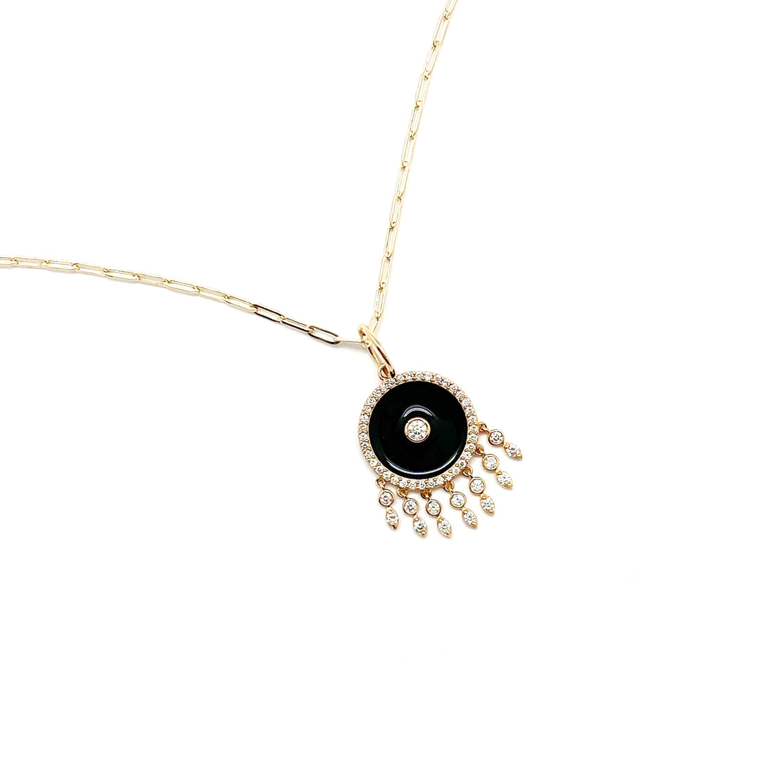 Diamond Fringe Black Enamel Pendant Necklace
