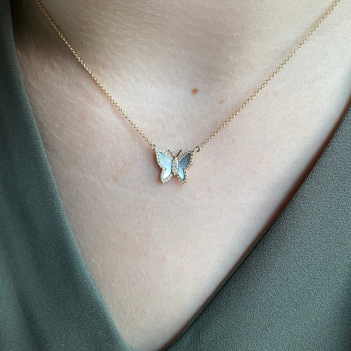 Mother of Pearl Diamond Butterfly Necklace