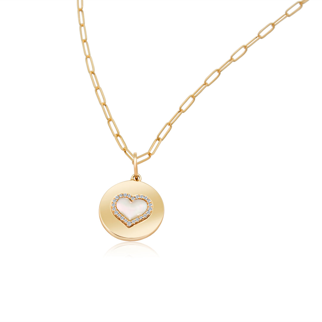 Diamond Mother of Pearl Dome Heart Disc Charm