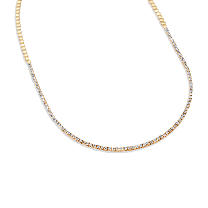 Diamond Tennis Necklace with Heavy Round Accented Gold Chain