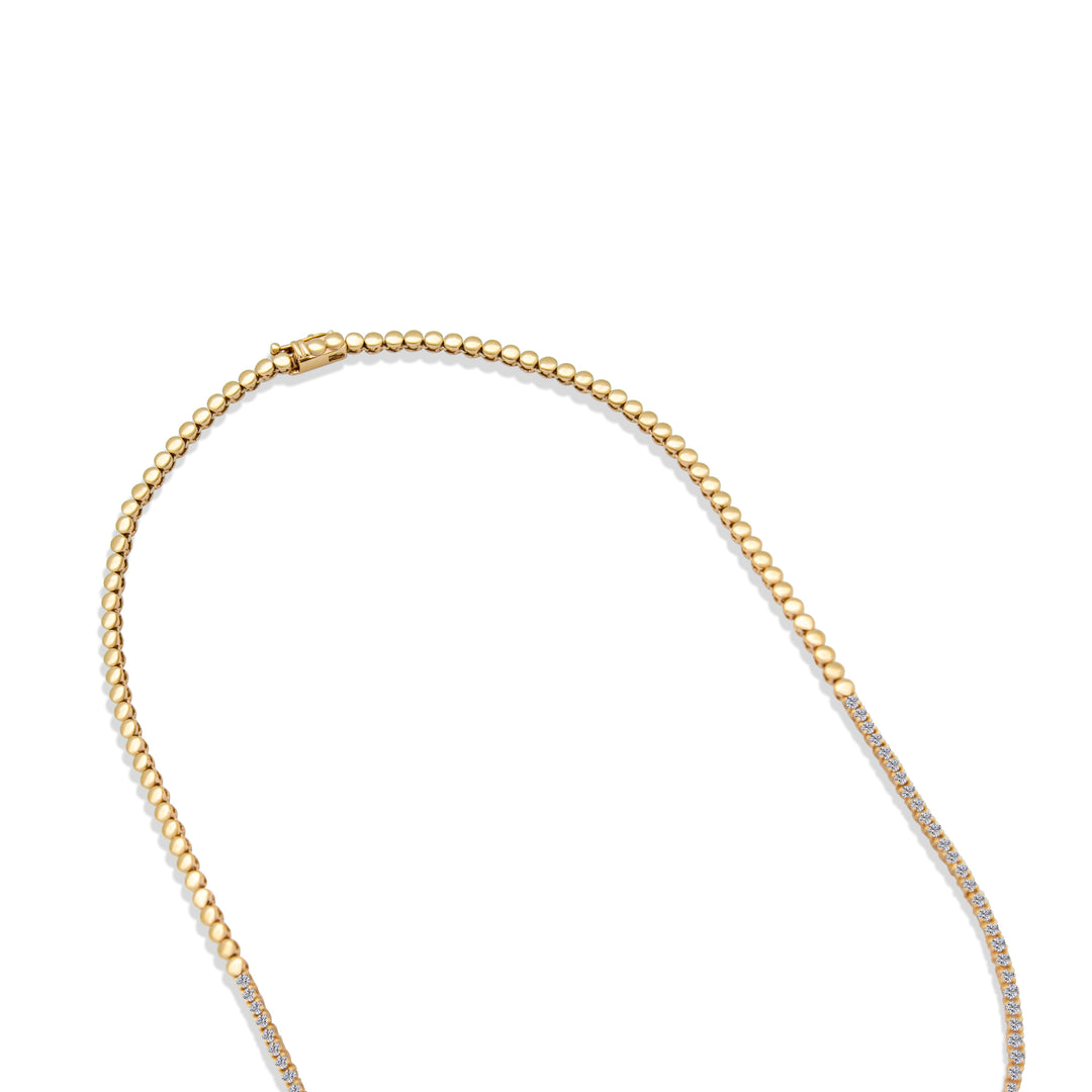 Diamond Tennis Necklace with Heavy Round Accented Gold Chain