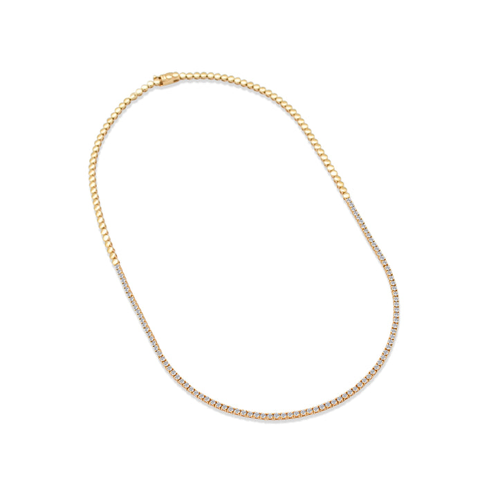 Diamond Tennis Necklace with Heavy Round Accented Gold Chain