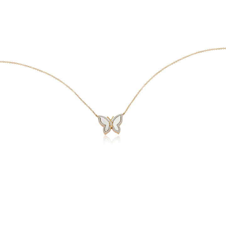 Mother of Pearl Diamond Butterfly Necklace